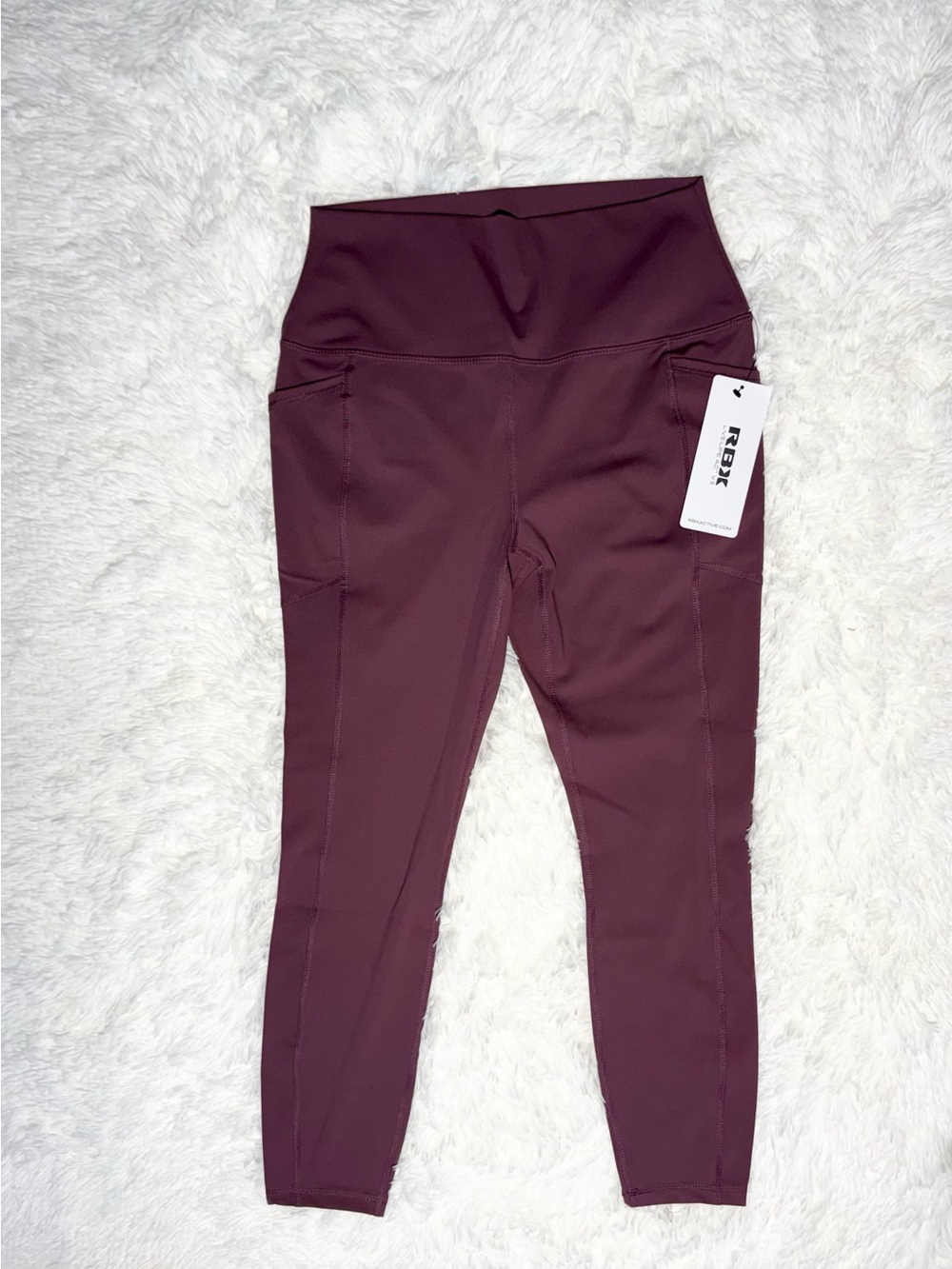 RBX Active High Waisted Leggings with Pockets NWT Burgundy Plum Size L - Picture 2 of 8